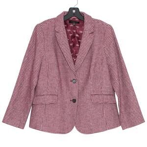 Talbots Blazer 14P Wool Houndstooth Red Pink Business Casual Work Dark Academia